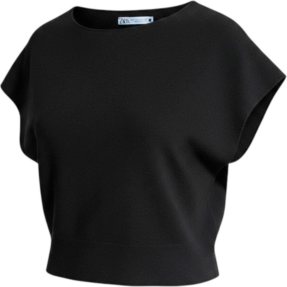 $89 S ZARA Black super short tank short sleeve top tight knit cling crop top